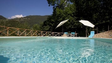 Outdoor pool, pool umbrellas