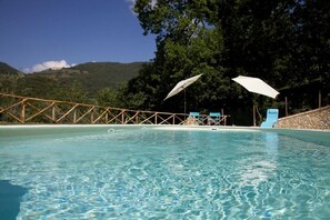 Outdoor pool, pool umbrellas