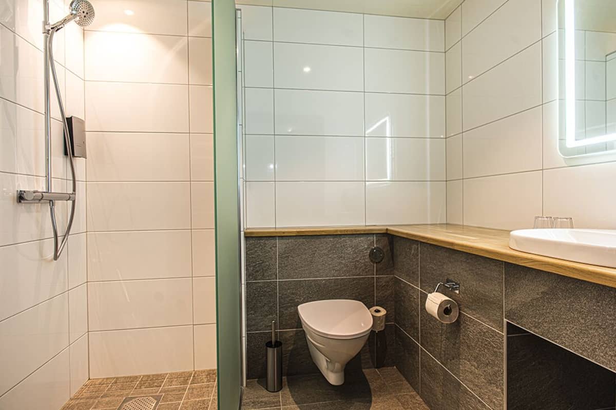 junior suite (incl. spa access) | bathroom | shower, hair dryer, towels