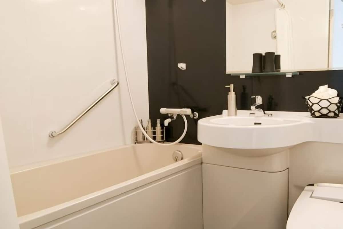 Ensemble douche/baignoire, articles de toilette gratuits, sĂšche-cheveux