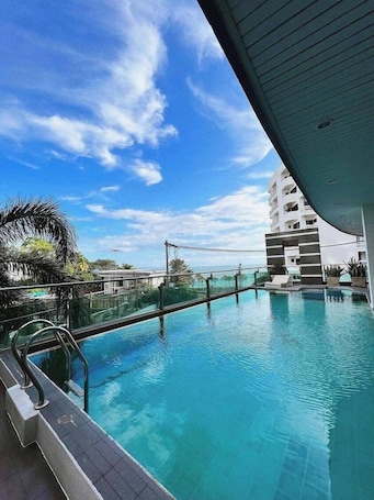 Outdoor pool, sun loungers