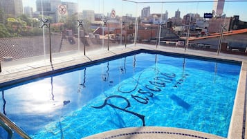 Outdoor pool, sun loungers