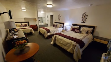 Premium bedding, desk, blackout drapes, soundproofing