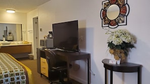 Premium bedding, desk, blackout drapes, soundproofing
