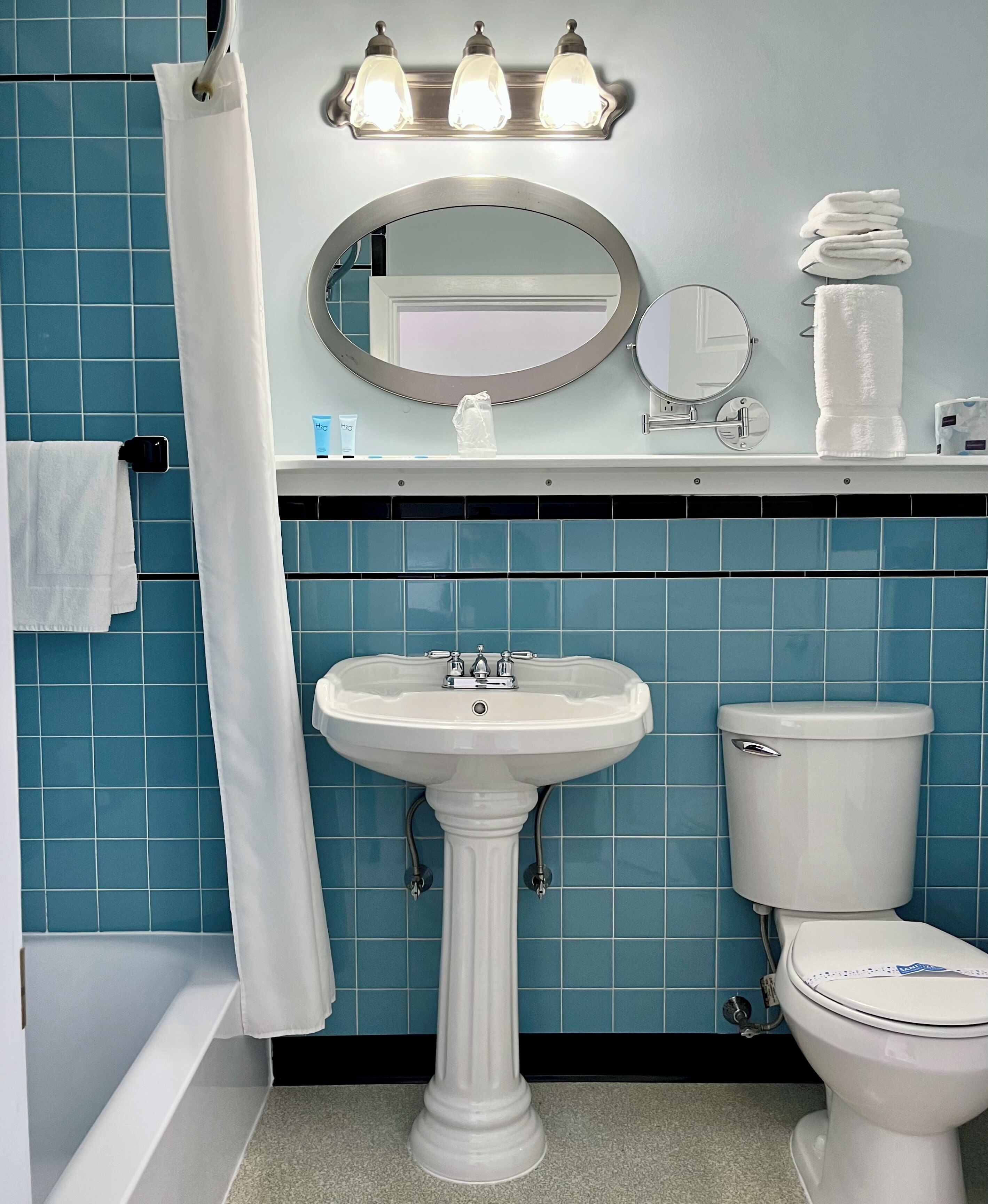 Standard Room, King Bed, Non Smoking, Private Bathroom (Dog Friendly) | Bad | Kombinert dusj/badekar, toalettartikler (inkludert) og håndklær