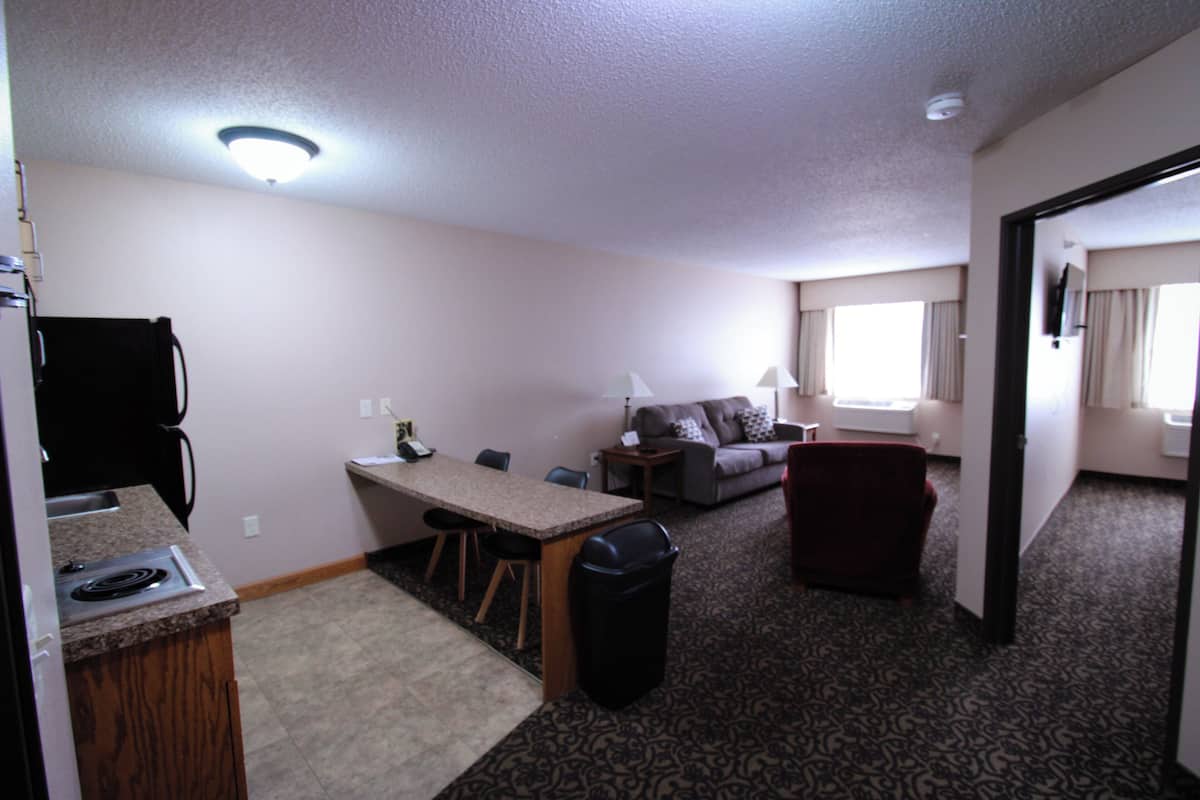 standard suite, 1 king bed, non smoking, kitchenette | living area | lcd tv