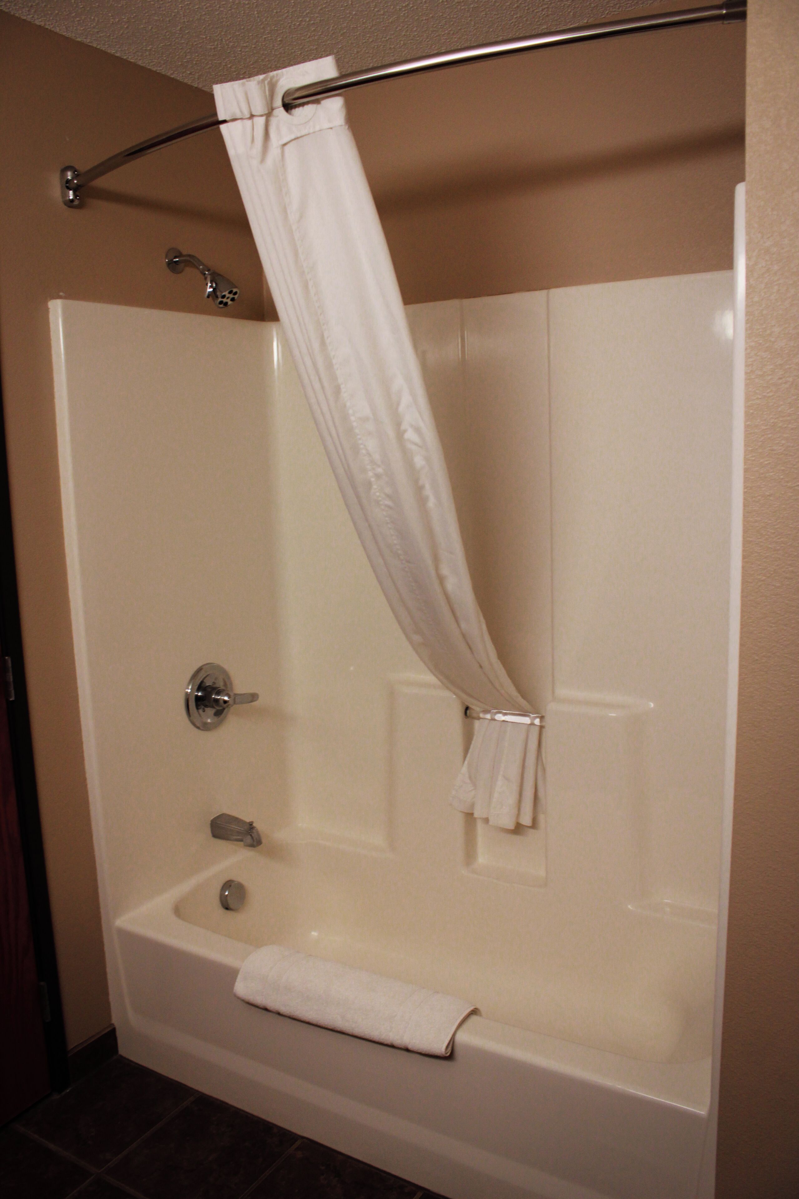 combined shower/bathtub, free toiletries, hair dryer, towels