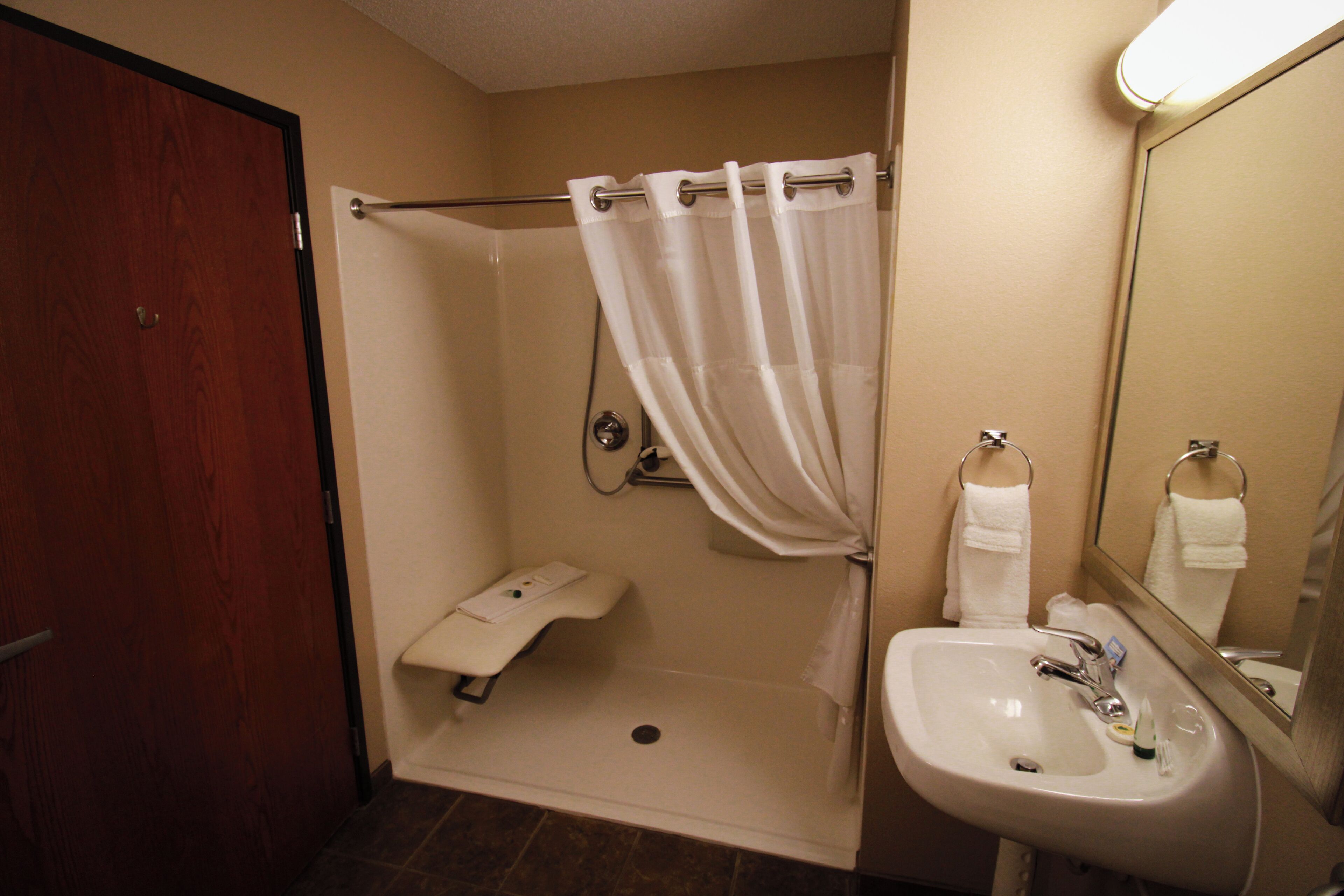 combined shower/bathtub, free toiletries, hair dryer, towels