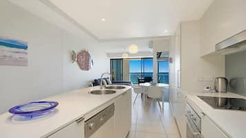 Standard Apartment, Multiple Beds, Ocean View | Private kitchen | Full-sized fridge, microwave, oven, stovetop