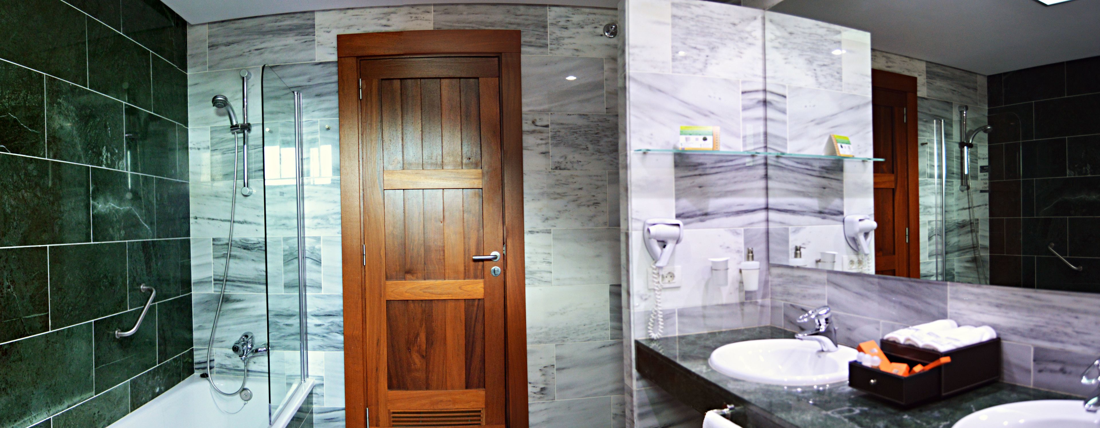 free toiletries, hair dryer, bidet, towels