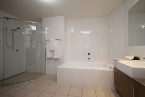 Regadera tipo lluvia y amenidades de baño de diseñador 