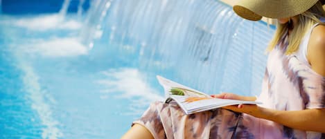 Outdoor pool, sun loungers