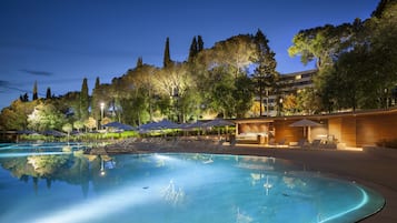 Indoor pool, outdoor pool, pool loungers