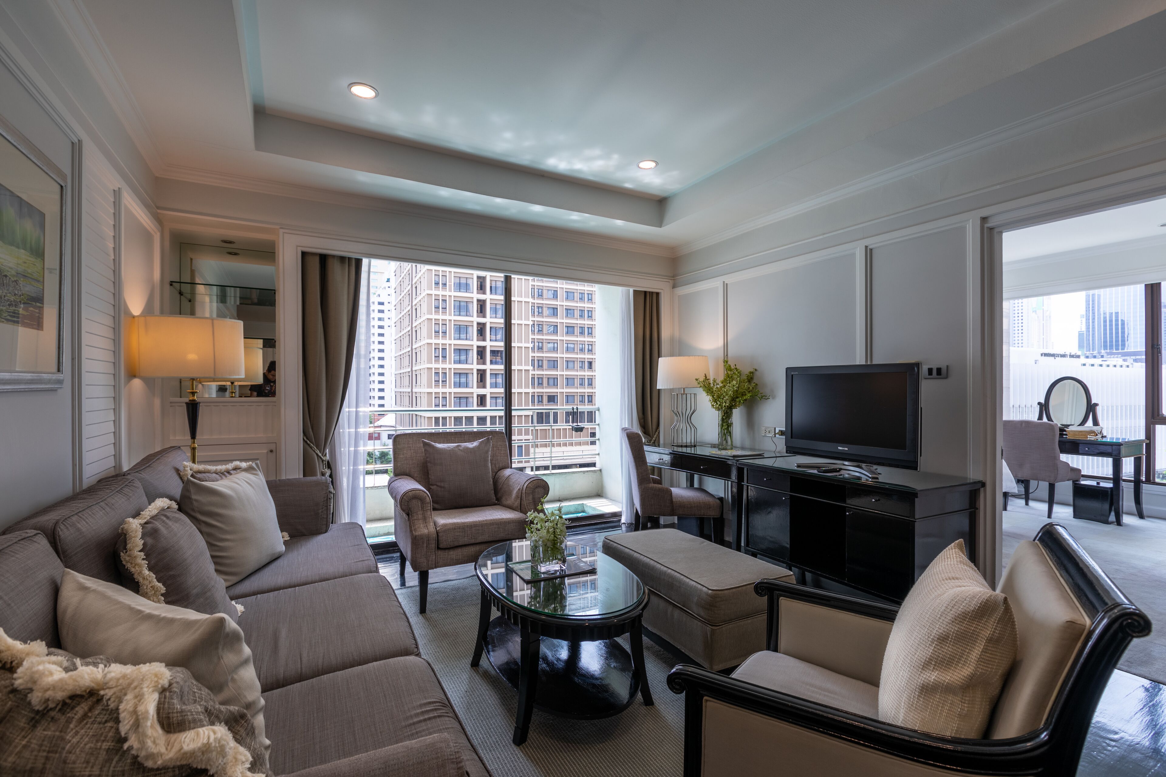 two bedroom suite with free executive lounge | living area | 32-inch lcd tv with cable channels, tv