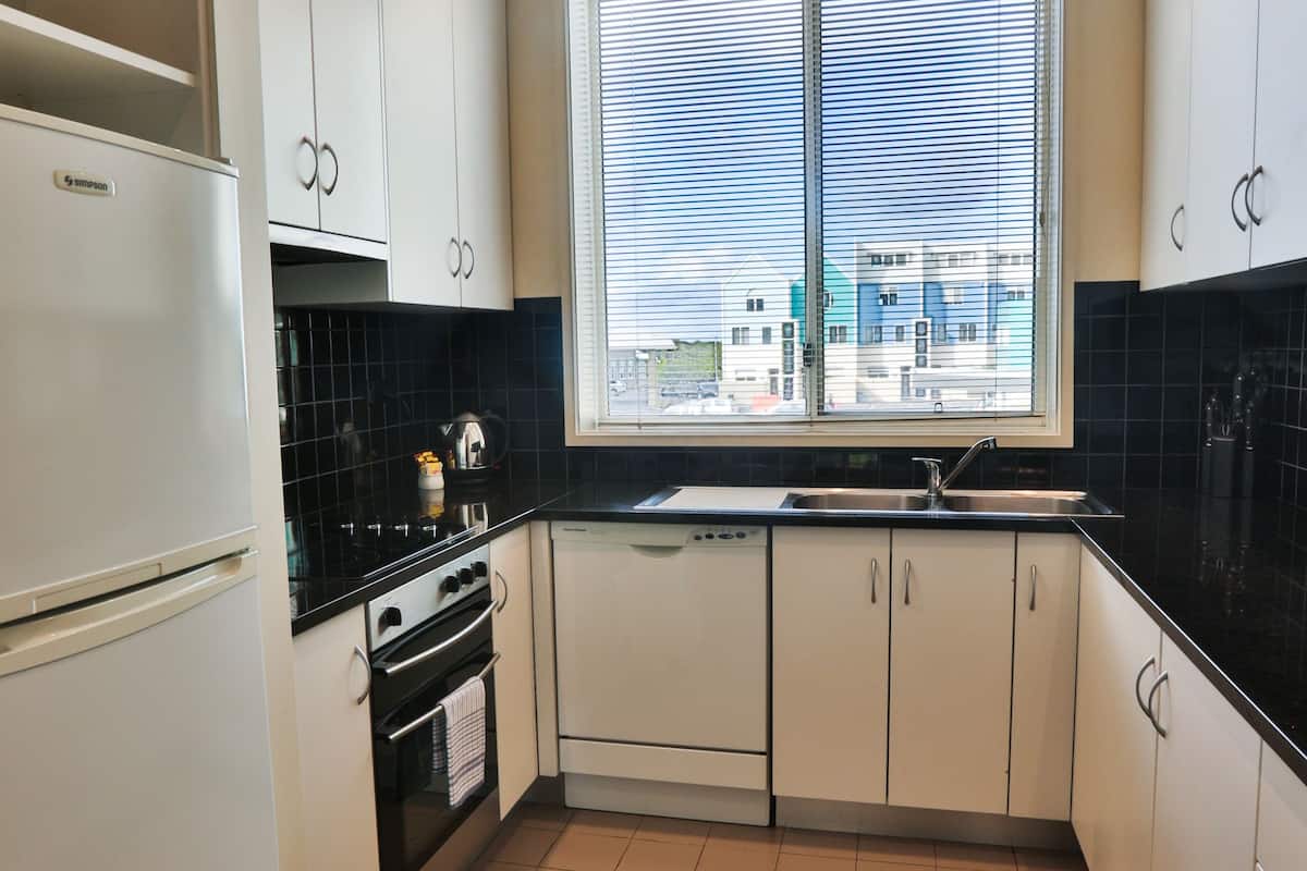 fridge, electric kettle, toaster, high chair