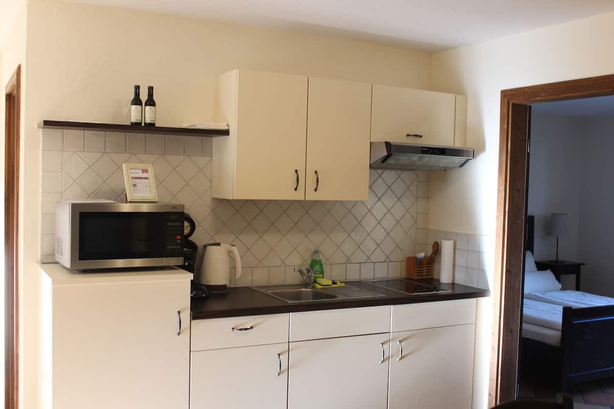 standard apartment, 2 bedrooms, patio | private kitchen | full-sized fridge, microwave, stovetop, coffee/tea maker