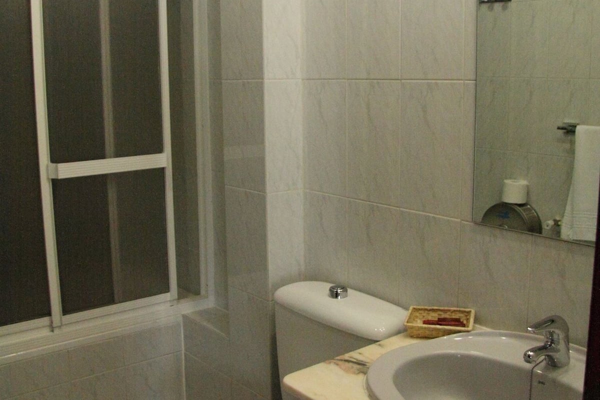 free toiletries, hair dryer, towels