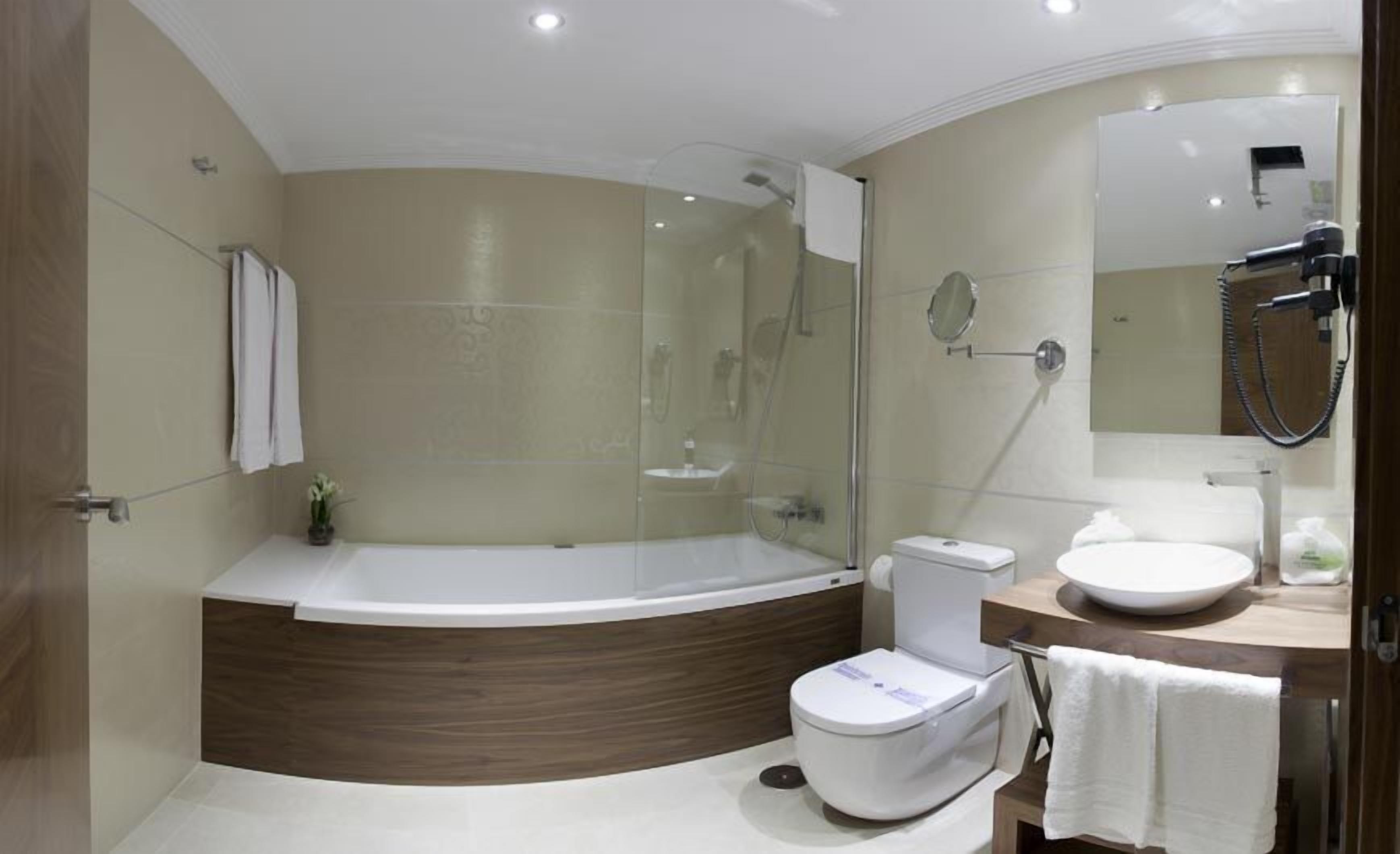 free toiletries, hair dryer, towels