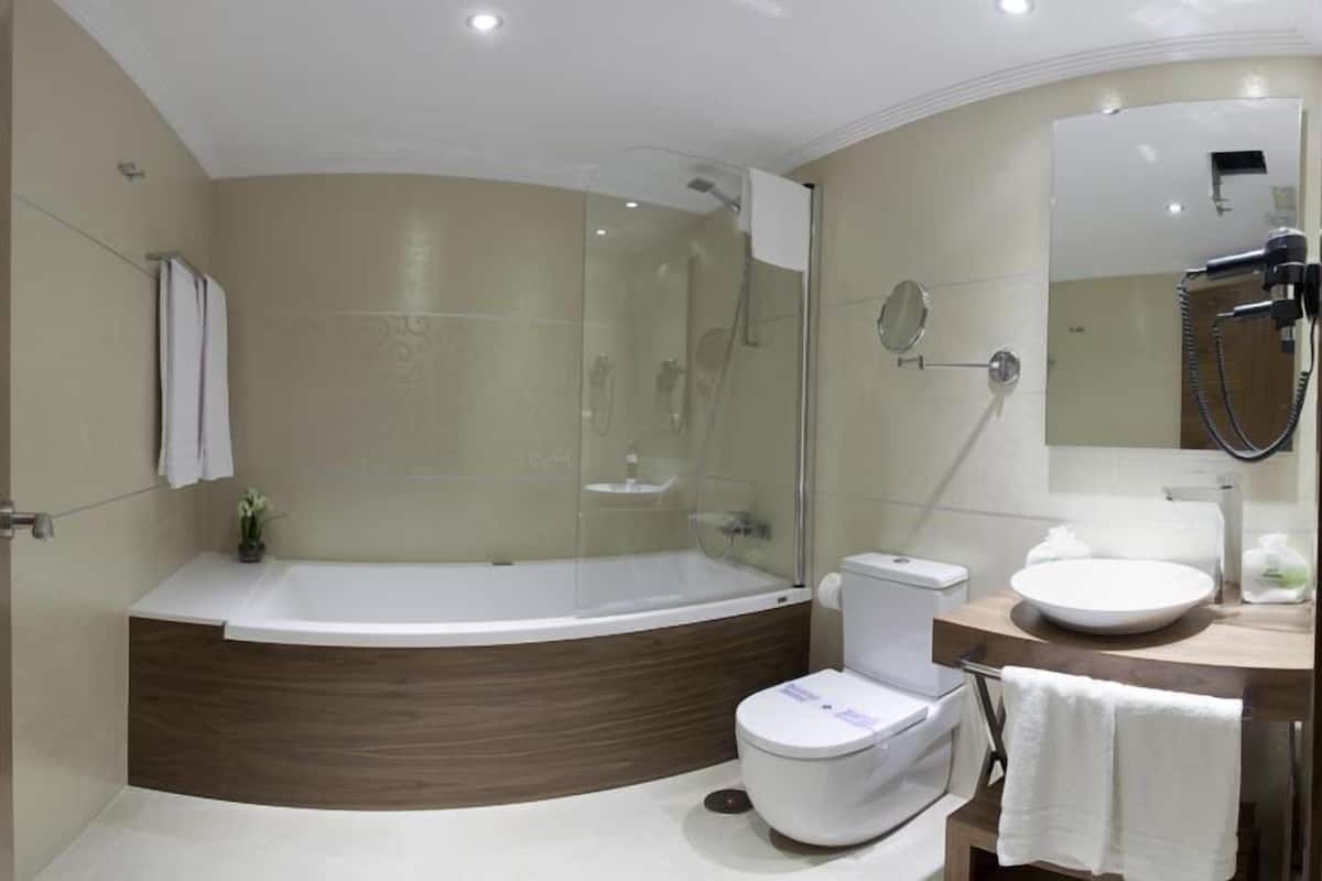 free toiletries, hair dryer, towels