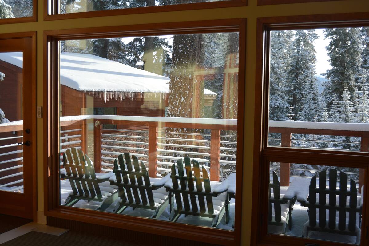 forest cabin, king bed and bunk bed | balcony