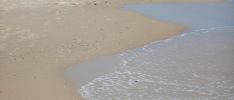 Vlak bij het strand, ligstoelen, parasols, strandlakens