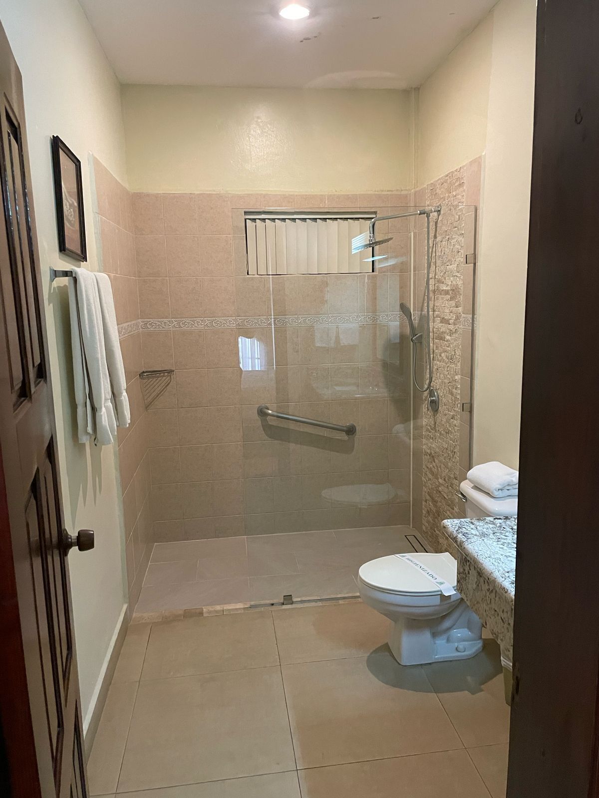 king suite | bathroom | shower, rainfall showerhead, towels