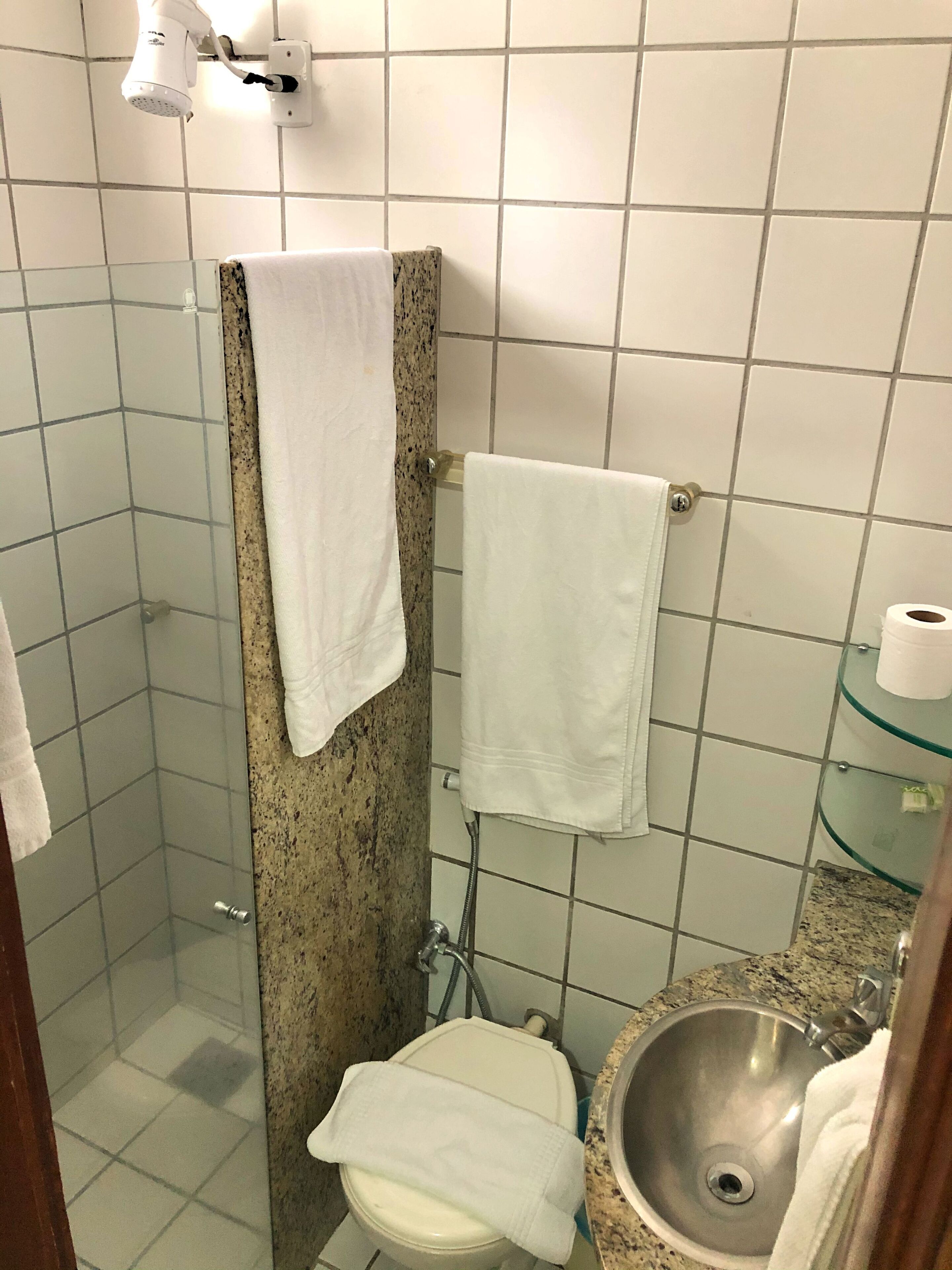 shower, free toiletries, towels, soap