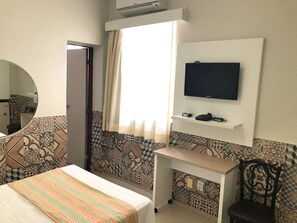 Minibar, desk, laptop workspace, blackout drapes
