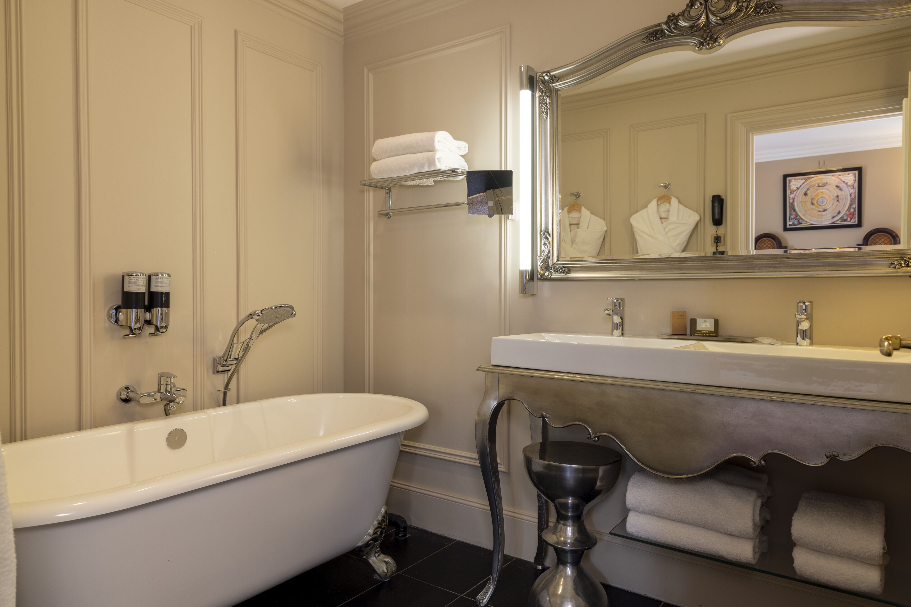 superior suite | bathroom | designer toiletries, hair dryer, bathrobes, slippers