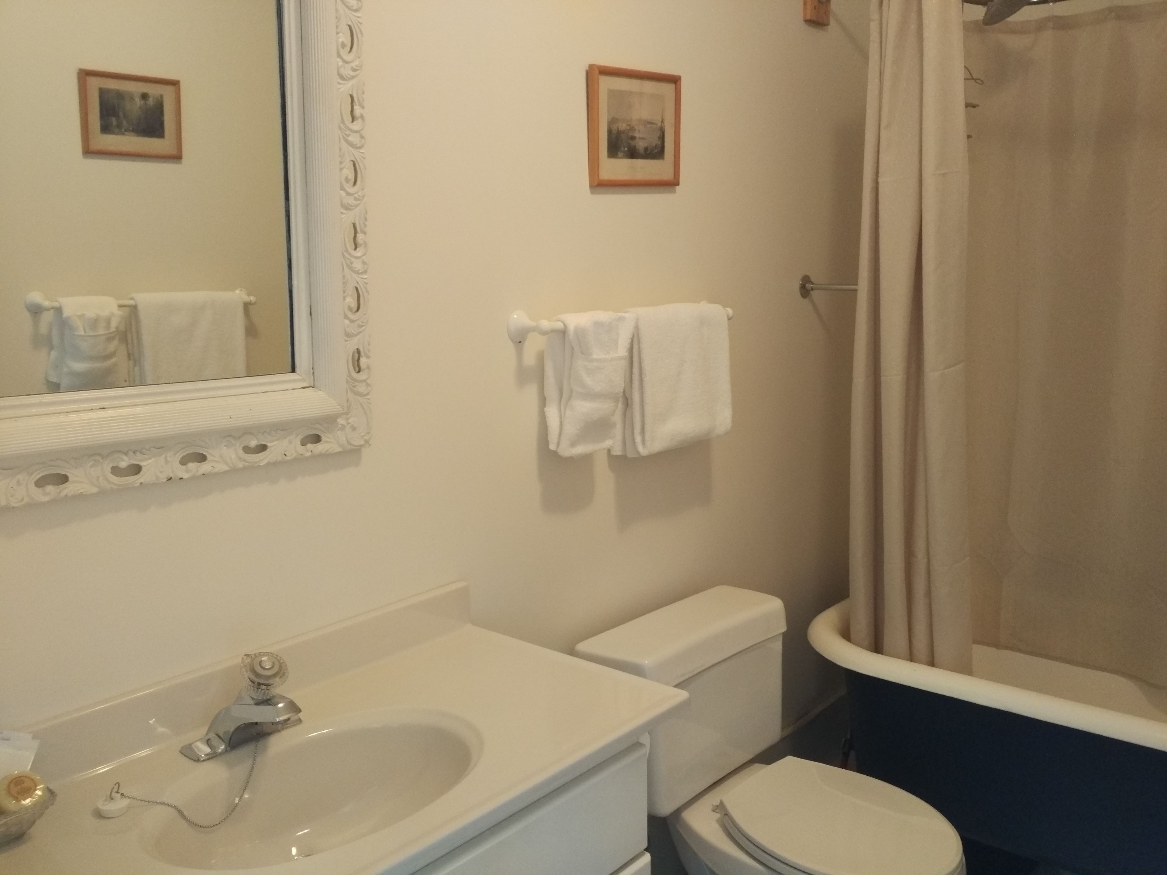 A bathroom with a sink, toilet, and shower curtain.