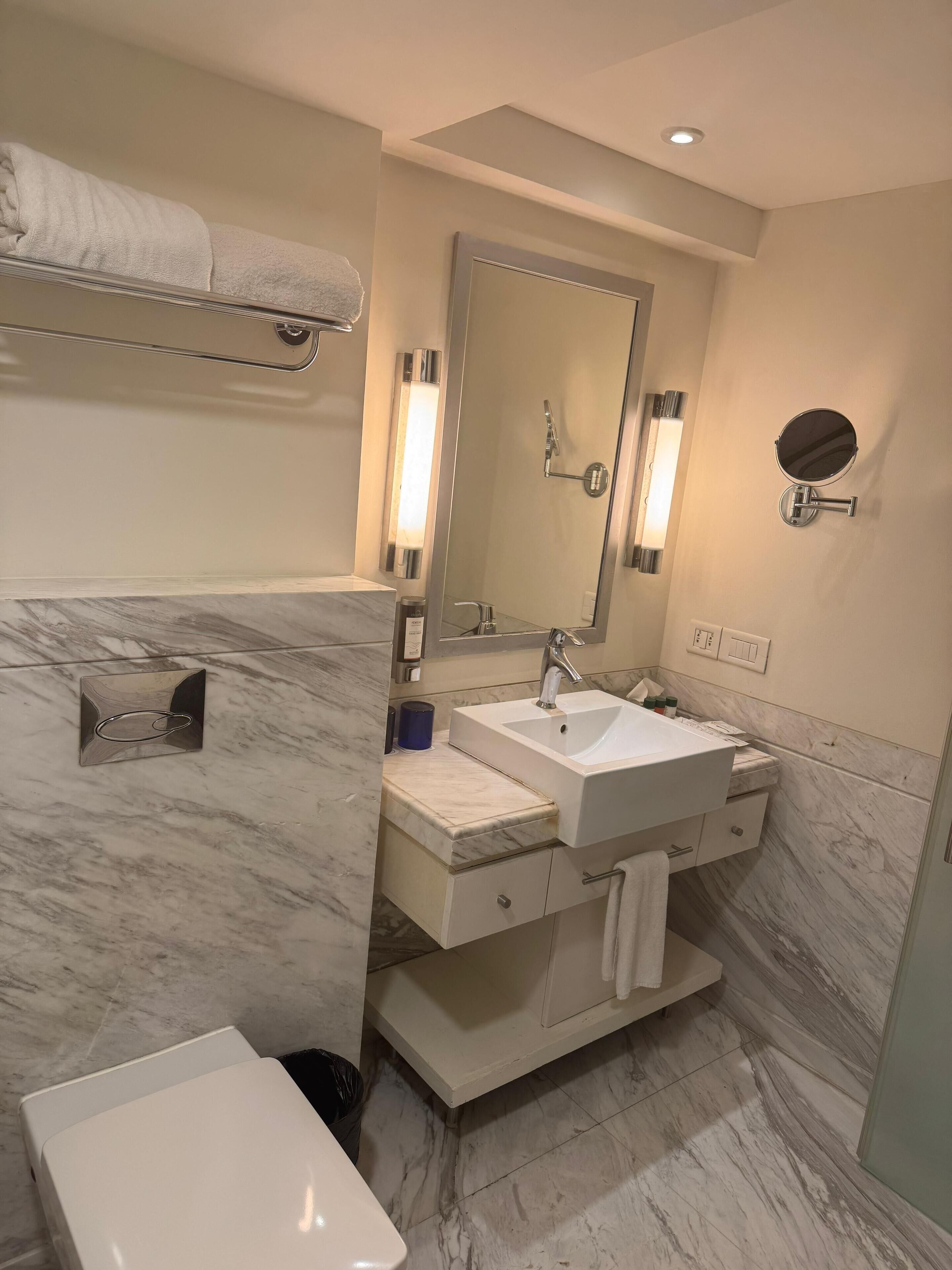 free toiletries, hair dryer, slippers, towels