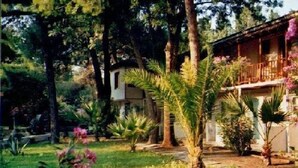 A house surrounded by lush greenery and a well-maintained garden. - Altin Camp & Park Hotel (Burhaniye)