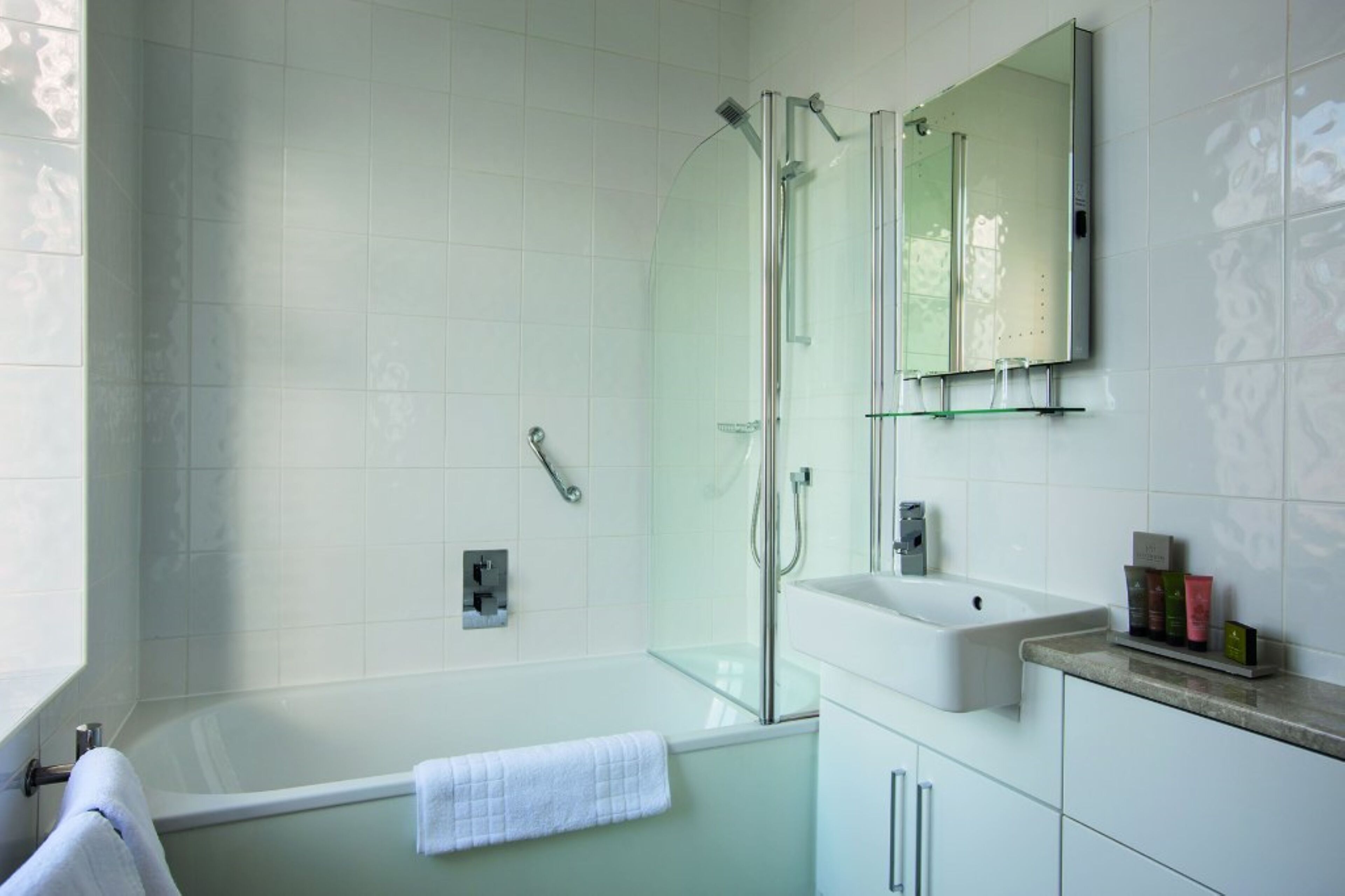 free toiletries, hair dryer, towels