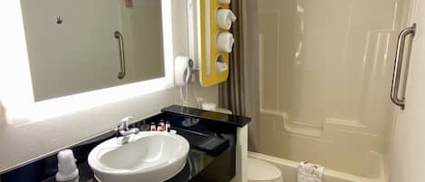 Shower, free toiletries, hair dryer, towels