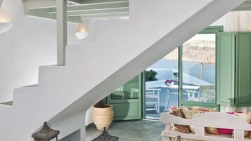 Family Apartment ,3 Bedrooms , Private Plunge Pool, Caldera View | Living area | 32-inch TV with digital channels