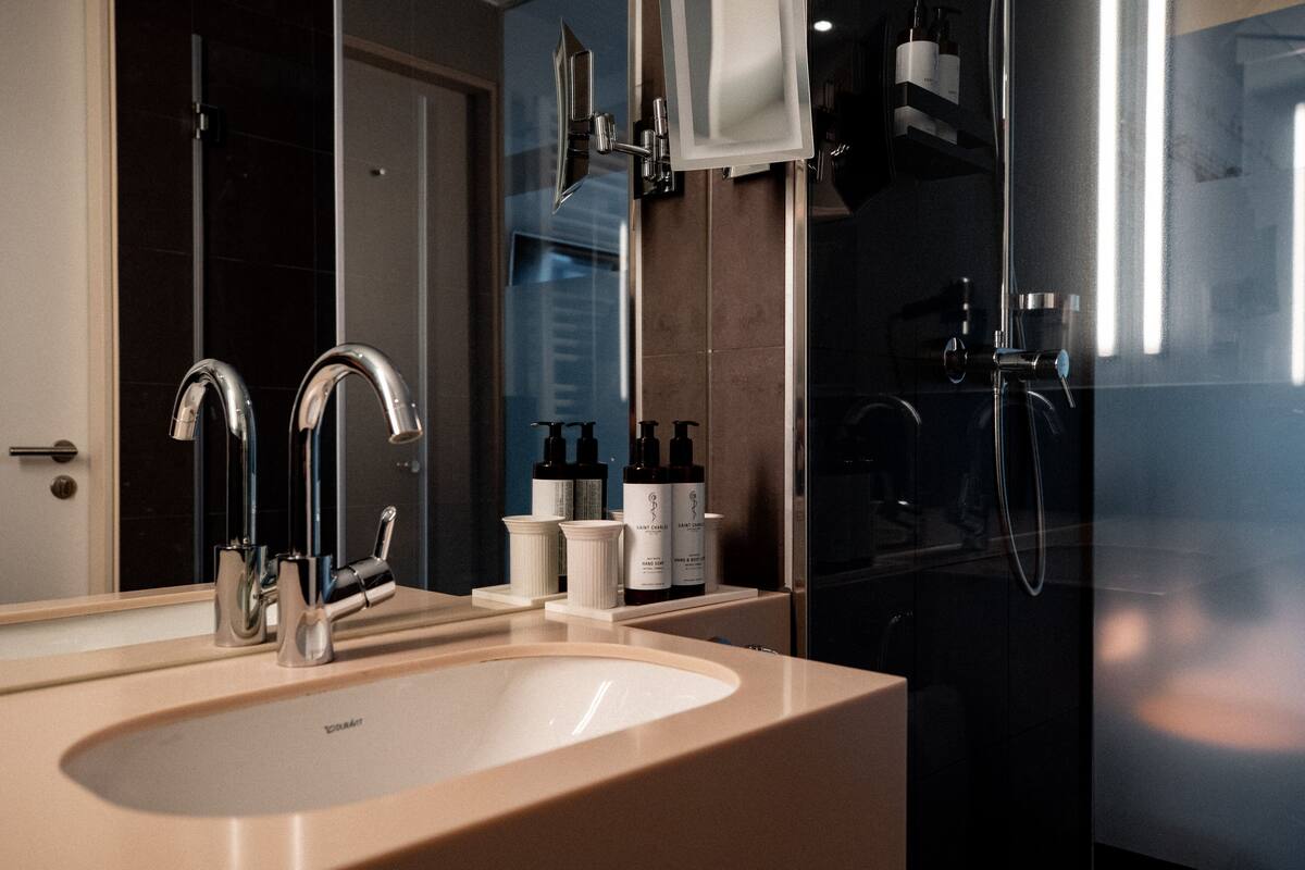 free toiletries, hair dryer, bathrobes, towels