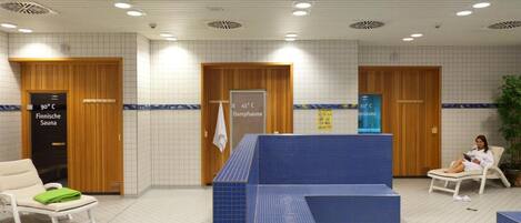 A sauna area with three temperature settings: 90°C, 45°C, and 60°C.