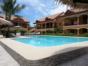 Outdoor pool, sun loungers