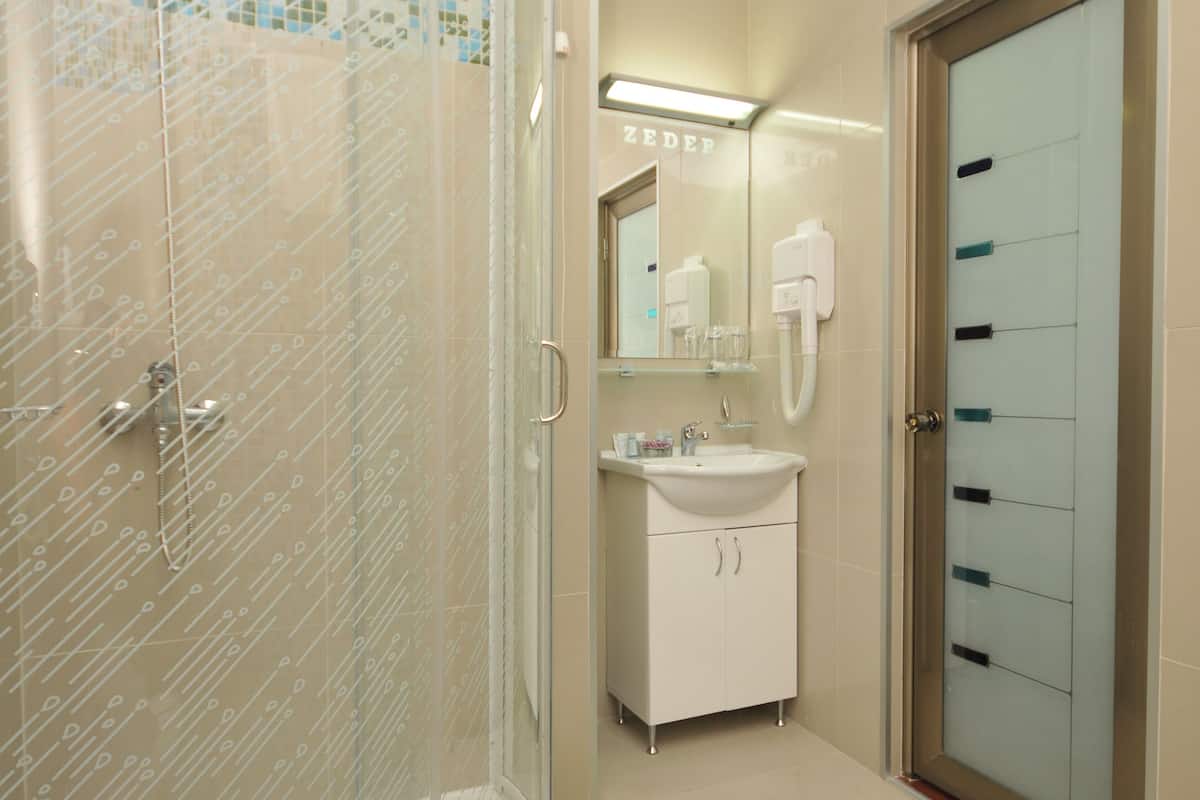 shower, rainfall showerhead, free toiletries, hair dryer