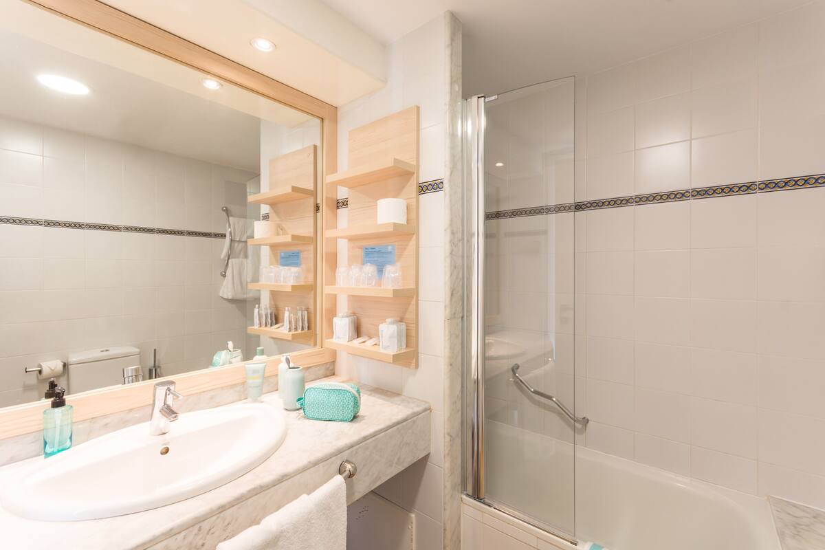 bathtub, free toiletries, hair dryer, bidet