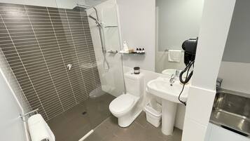 Premium-Apartment | Badezimmer | Dusche, kostenlose Toilettenartikel, Haartrockner, Handtücher