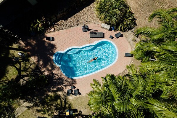 Outdoor pool, pool loungers