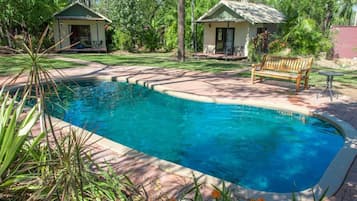Outdoor pool, pool loungers