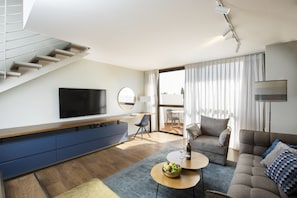 Duplex, 1 Bedroom, Balcony, Partial Sea View | Living area | LCD TV