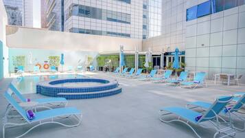 Outdoor pool, pool loungers