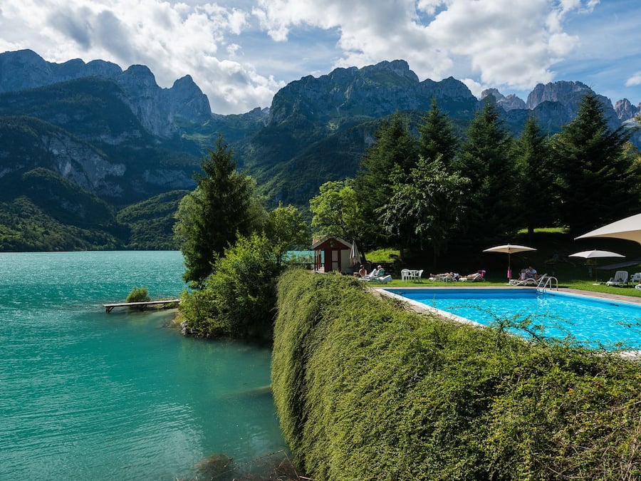 Outdoor pool, pool umbrellas, pool loungers