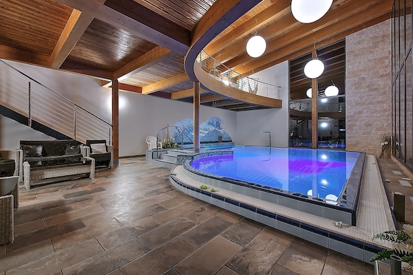 Indoor pool, open 2:00 PM to 8:00 PM, sun loungers
