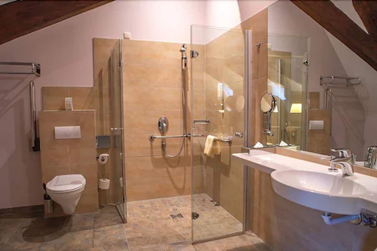 hair dryer, slippers, towels