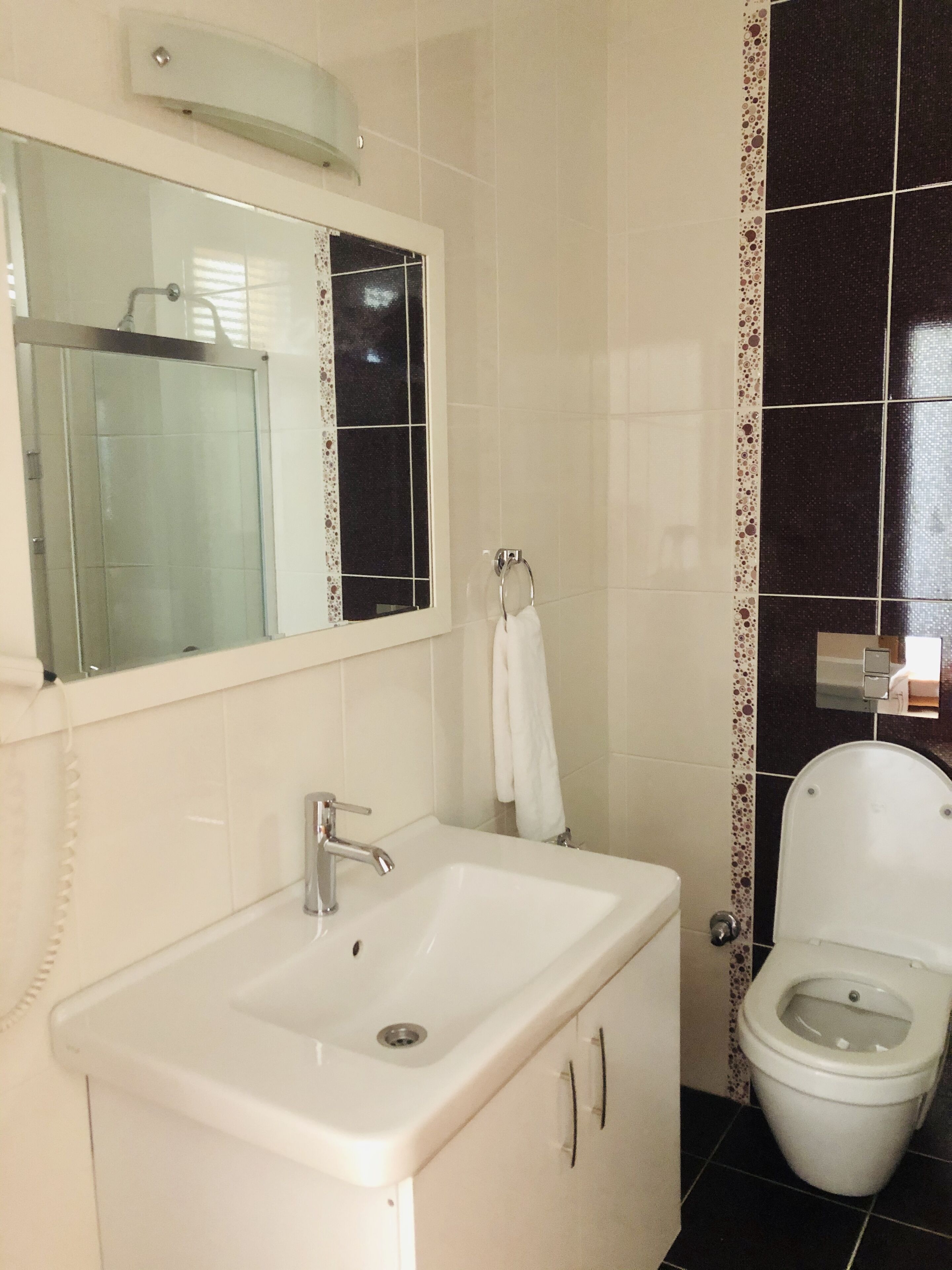 shower, free toiletries, hair dryer, slippers