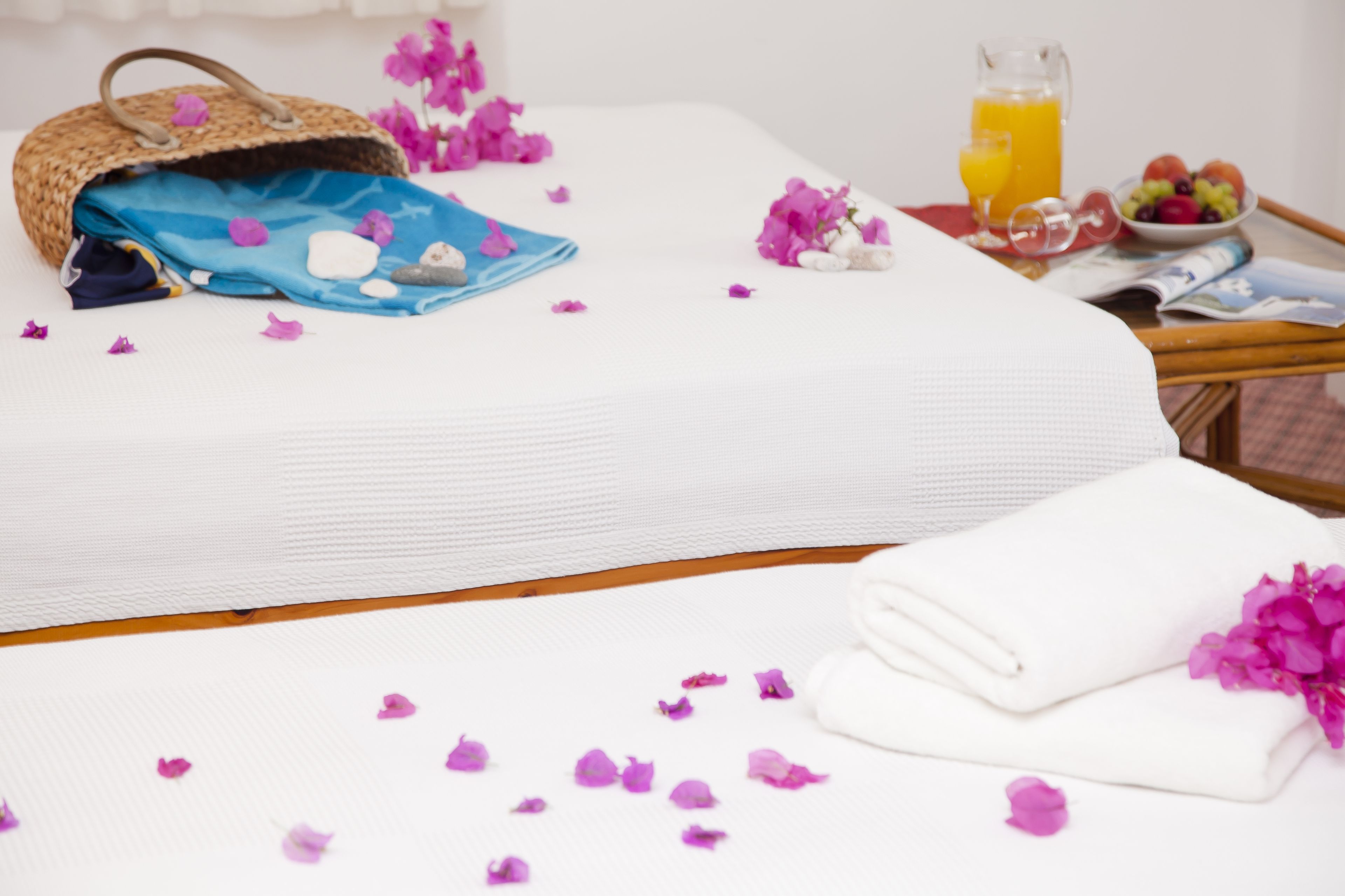 premium bedding, minibar, desk, laptop workspace